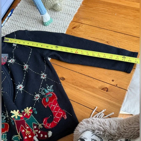 Heirloom Collectibles Y2K Black Zip Up Christmas Cardigan Sweater Ugly Sweater M - Picture 12 of 12